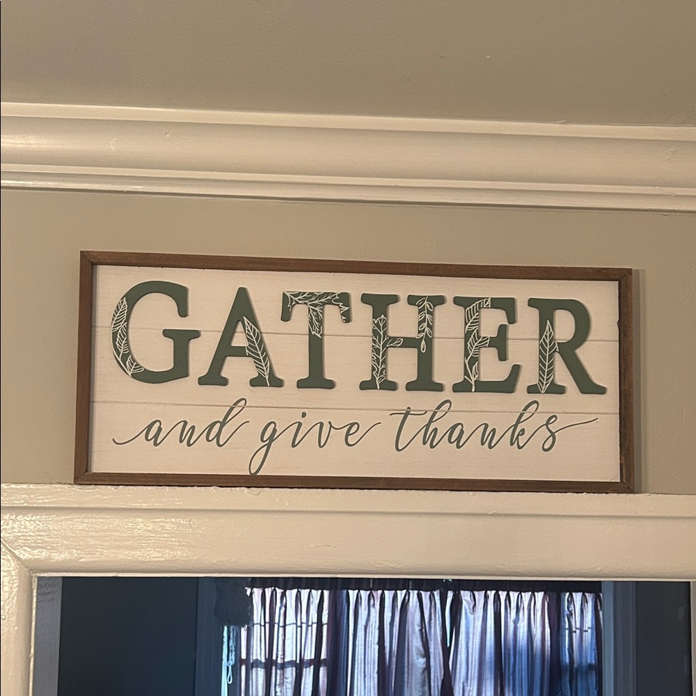 Green and White 'Gather and Give Thanks' Wall Sign